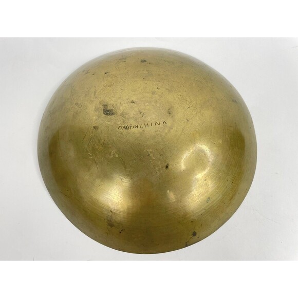 Antique Vintage Chinese Brass Bowl 2 Dragons Engraved Design 9 “ Diameter - Picture 2 of 5